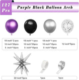 127 Pcs Metallic Purple Balloon Garland Arch Kit Silver Confetti Balloons Party Decor