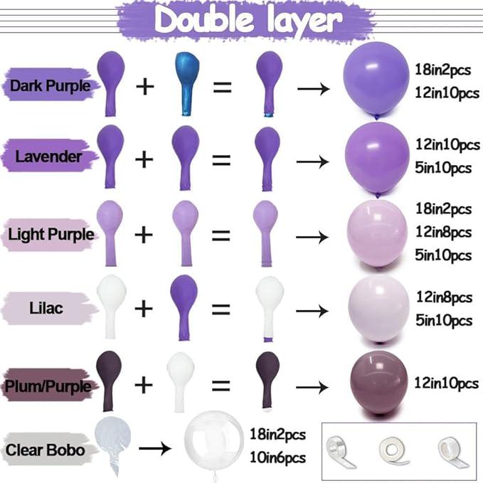 Purple Lavender Balloon Arch Double Stuffed Dark Lilac Clear Balloons Party Decor