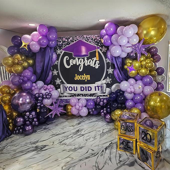 Purple Balloon Arch Kit 110 Pcs Purple Gold Metallic Star Balloons Party Decor
