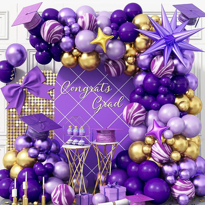 Purple Balloon Arch Kit 110 Pcs Purple Gold Metallic Star Balloons Party Decor