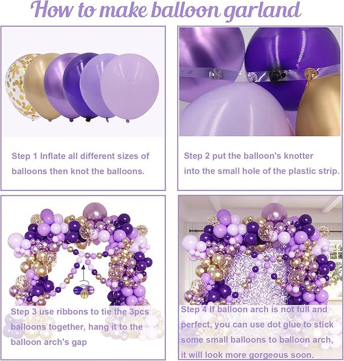 Purple & Gold Balloon Garland Kit: 162 Pcs Party Decor