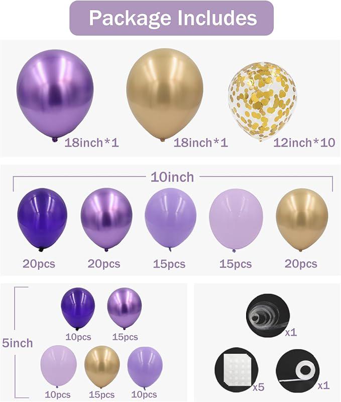 Purple & Gold Balloon Garland Kit: 162 Pcs Party Decor