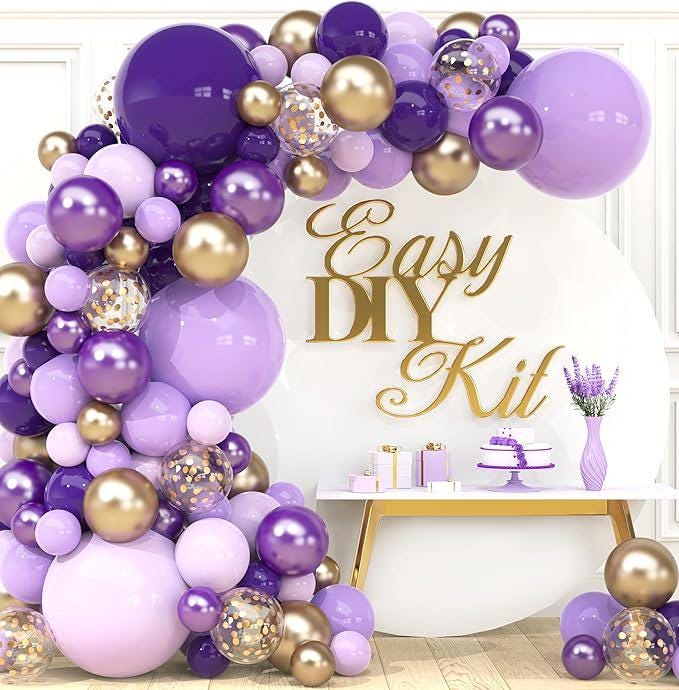 Purple & Gold Balloon Arch Kit: Lavender Lilac Party Garland