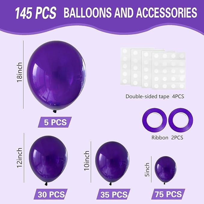 145 Pcs Dark Purple Balloon Arch Kit Different Sizes Party Decorations