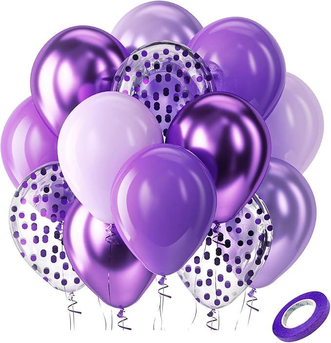 Purple Latex Balloon Kit 60 Pcs Dark Metallic Chrome Lavender Lilac Balloons Party Decor