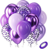 Purple Latex Balloon Kit 60 Pcs Dark Metallic Chrome Lavender Lilac Balloons Party Decor
