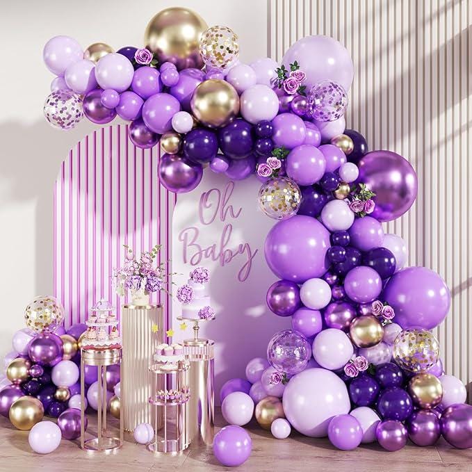Purple Black Gold Balloon Arch Kit 147 Pcs Different Sizes Party Decor