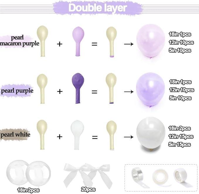 Purple White Balloon Garland Kit Pearl Pastel Lavender Lilac Arch Decor