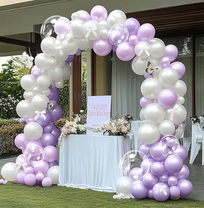 Purple White Balloon Garland Kit Pearl Pastel Lavender Lilac Arch Decor