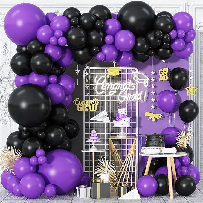 Purple & Black Balloon Garland Kit - 100pcs Party Decorations