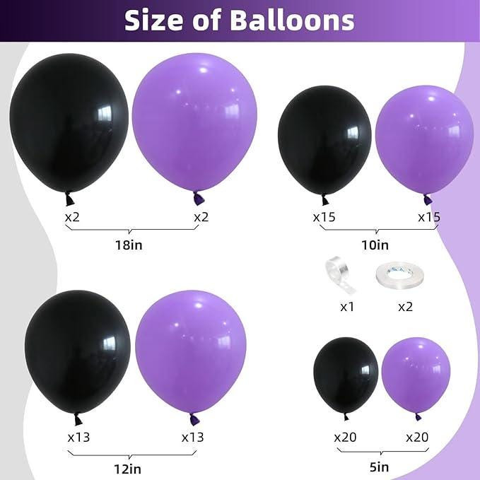 Purple & Black Balloon Garland Kit - 100pcs Party Decorations