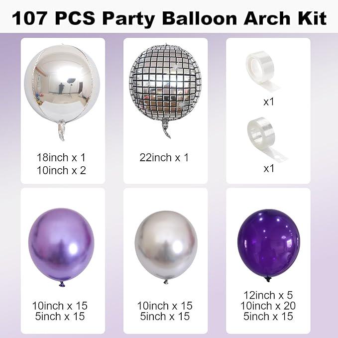 Purple Silver Balloon Arch Kit Dark Royal Metallic Party Decorations Birthday Graduation