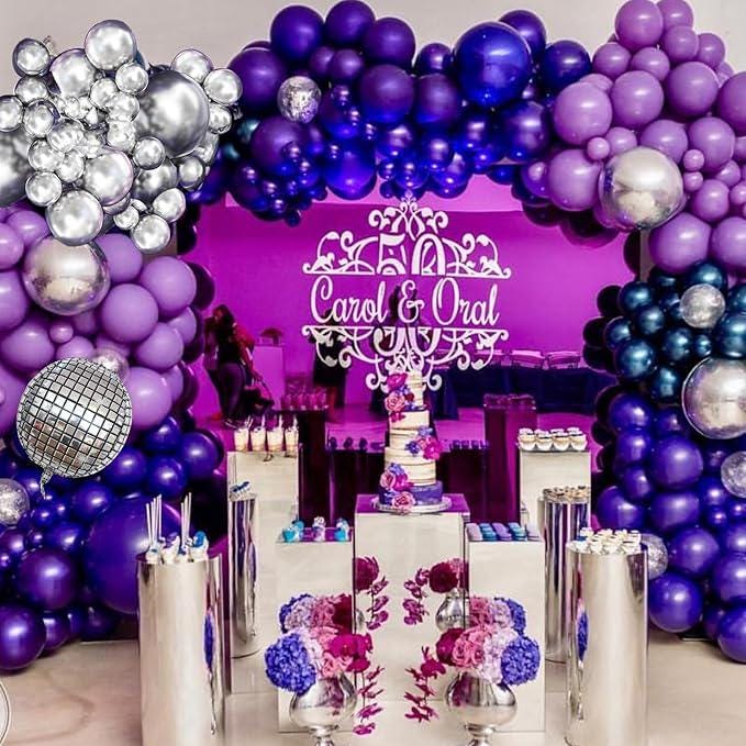 Purple Silver Balloon Arch Kit Dark Royal Metallic Party Decorations Birthday Graduation