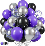 Purple Black Silver Balloons 65pcs 12 Inch Confetti Party Decorations