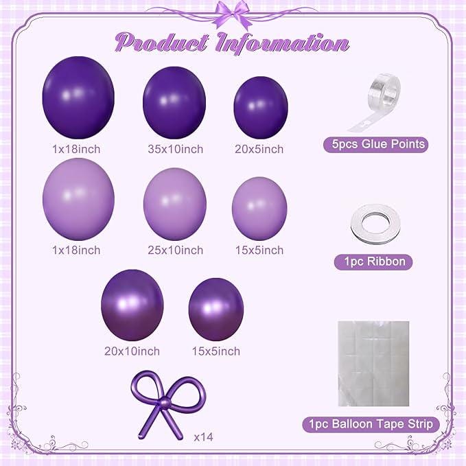 Purple Balloon Garland Arch Kit Macaron Metallic Dark Purple Bow Balloons Party Decorations