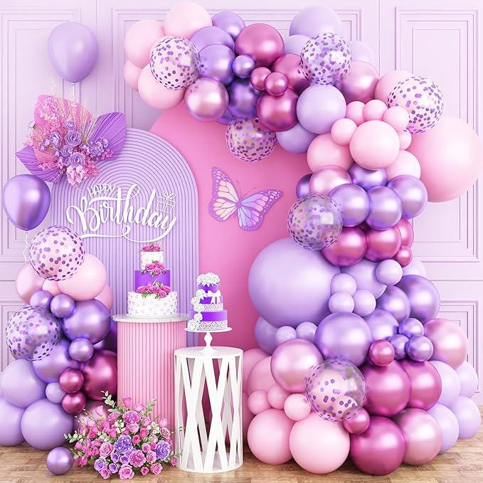 Pink Purple Balloon Arch Kit Mixed Sizes Confetti Balloons Party Decorations