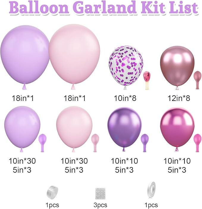 Pink Purple Balloon Arch Kit Mixed Sizes Confetti Balloons Party Decorations