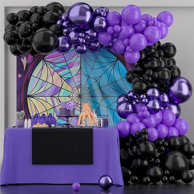 Wednesday Balloon Garland Arch Kit 133pcs Black Chrome Purple Party Decorations