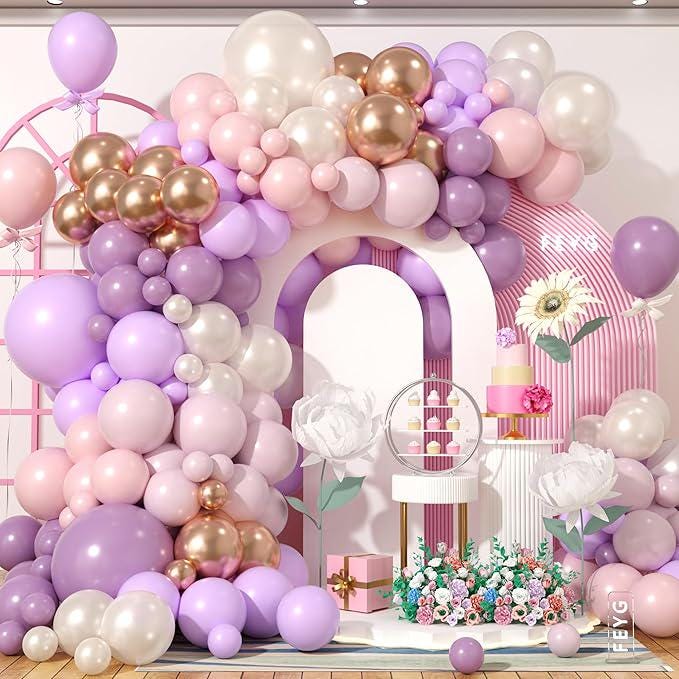 Dusty Purple Pink Balloon Garland Arch Kit Pastel Pearl Gold Party Decorations