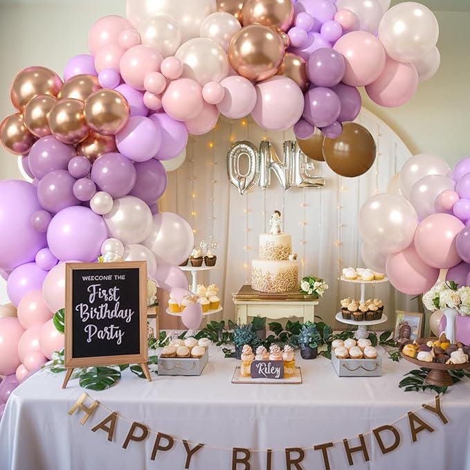 Dusty Purple Pink Balloon Garland Arch Kit Pastel Pearl Gold Party Decorations