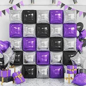 Black Purple Silver Balloon Wall 25pcs Double Sided Arch Garland Party Decorations