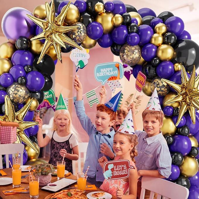 Purple Black Balloon Arch Kit 127pcs Metallic Gold Star Party Decorations