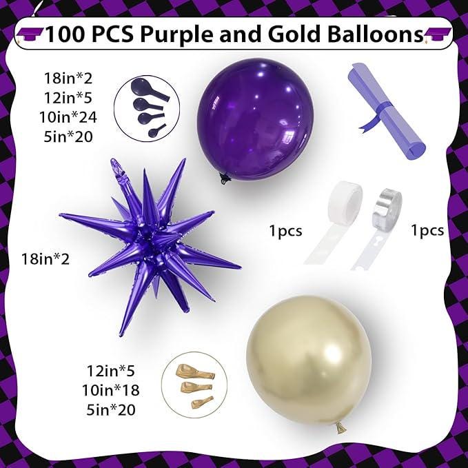 Purple Gold Balloon Arch Kit Dark Purple Metallic Star Balloons Party Decorations