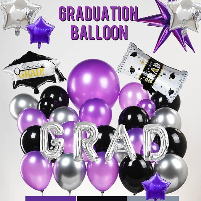 Black Dark Purple Silver Balloon Garland Arch Kit 130pcs Party Decorations