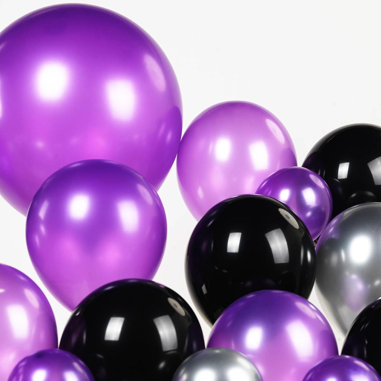 Black Dark Purple Silver Balloon Garland Arch Kit 130pcs Party Decorations
