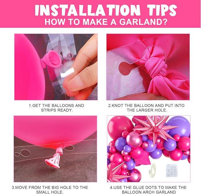 Hot Pink Purple Balloon Arch Kit 100pcs Metallic Balloons Party Decorations