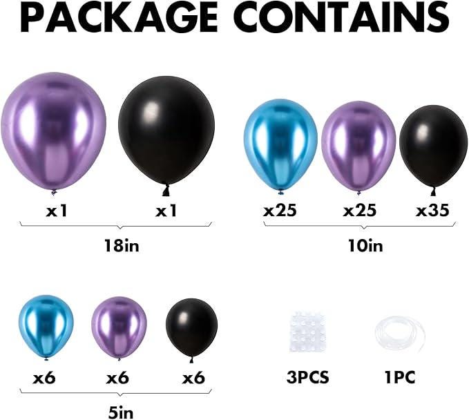 Purple Blue Balloon Arch Kit 105pcs Mixed Sizes Metallic Party Decorations