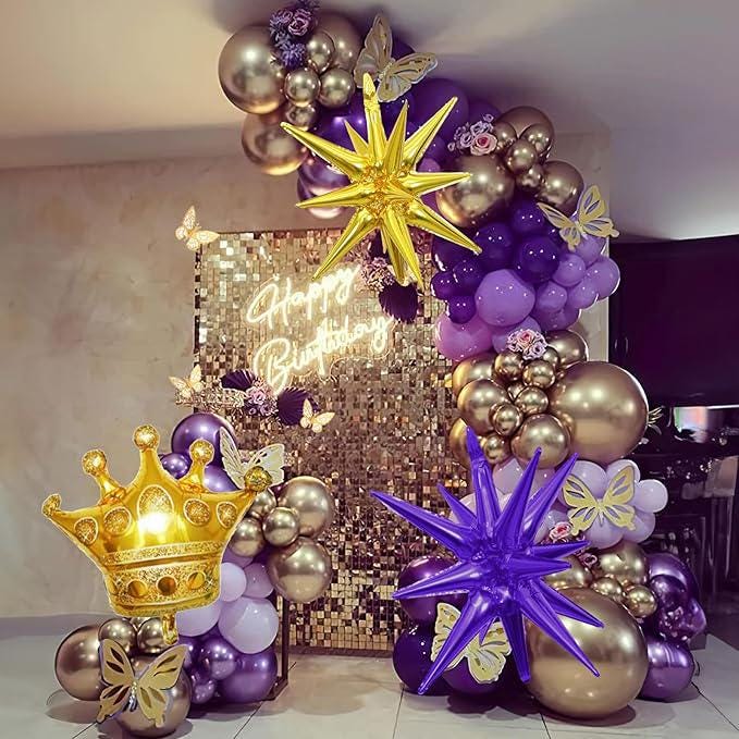 Graduation Balloon Arch Kit 135pcs Purple Gold White Star Party Decorations