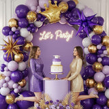 Royal Purple Gold White Balloon Garland Kit 126pcs Starburst Crown Party Decorations