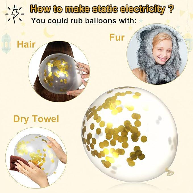 60 Pcs Ramadan Mubarak Balloons Eid Party Decor Gold Confetti Latex Set