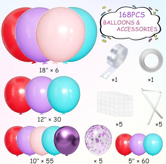Red Purple Teal Balloon Garland Kit 156PCS for Teen Girl Birthday Gymnastics Music Party