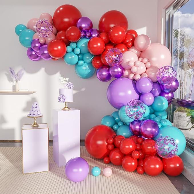 Red Purple Teal Balloon Garland Kit 156PCS for Teen Girl Birthday Gymnastics Music Party
