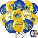 60 Pcs Ramadan Mubarak Balloons Eid Party Decor Blue Gold Latex Set 12 Inch