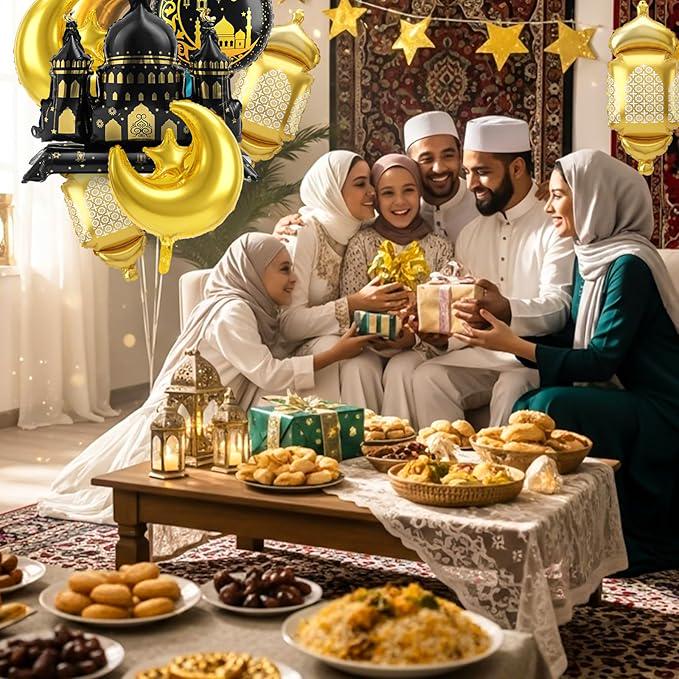 10 Pcs Eid Mubarak Foil Balloons Ramadan Lantern Moon Star Castle Decor