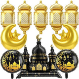10 Pcs Eid Mubarak Foil Balloons Ramadan Lantern Moon Star Castle Decor