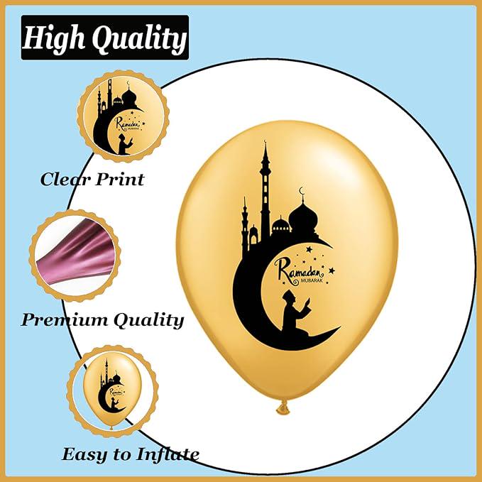 30 Pcs Ramadan Mubarak Balloons Gold Blue Eid Latex Decorations for Eid