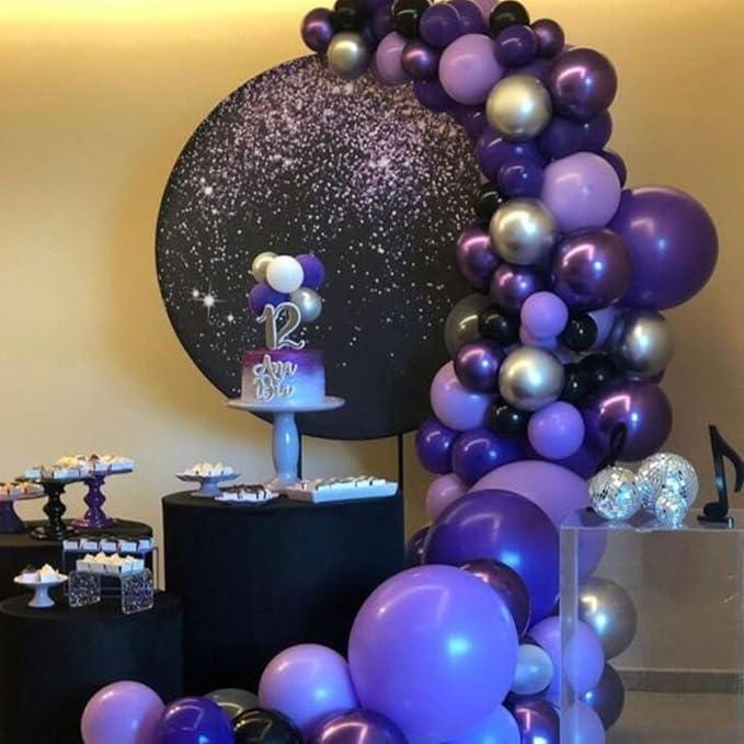 Purple Black Balloons 60PCS Metallic Silver Matte Black Confetti for Birthday Wedding Halloween Party