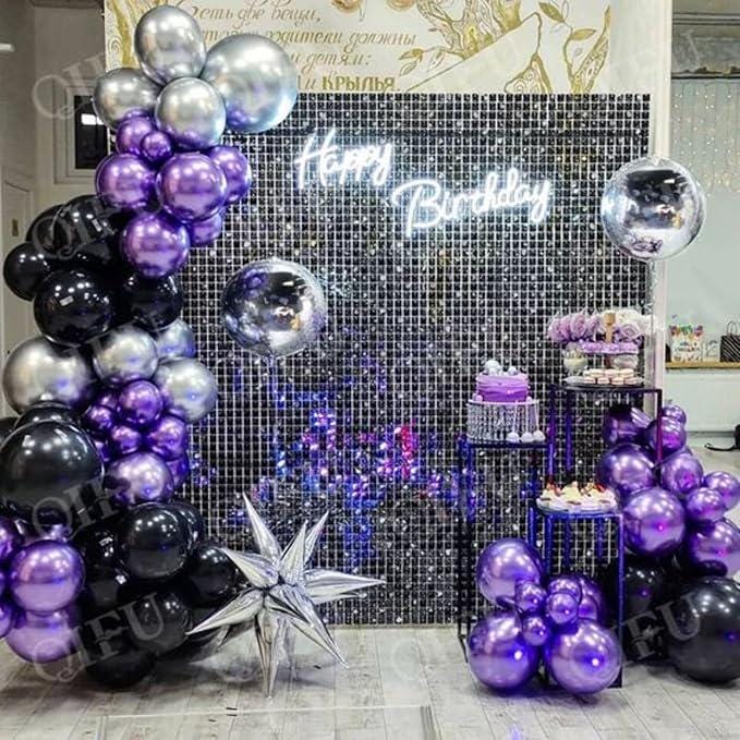 Purple Black Balloons 60PCS Metallic Silver Matte Black Confetti for Birthday Wedding Halloween Party