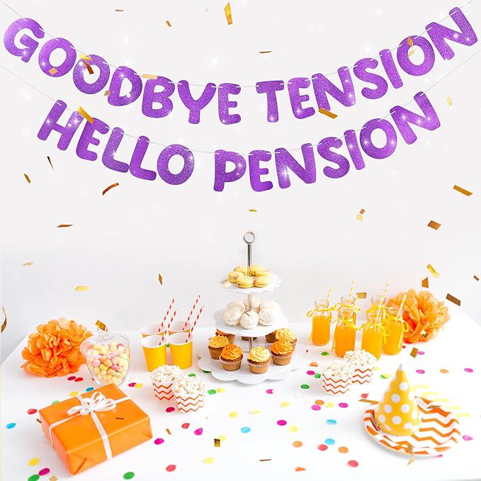 Purple Retirement Banner PreStrung Glitter Party Decorations for Women Men Office Home