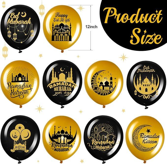40 Pcs Ramadan Mubarak Balloons Black Gold Eid Latex Party Decor for Home