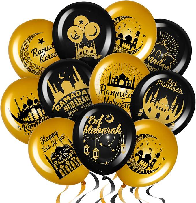 40 Pcs Ramadan Mubarak Balloons Black Gold Eid Latex Party Decor for Home