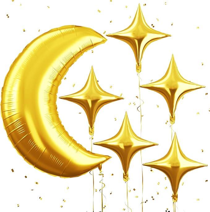 Moon and Star Balloons 36 Inch Gold Moon 18 Inch Star Foil Party Decor