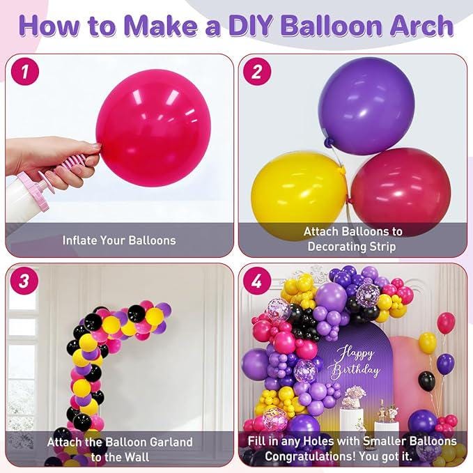 Black Purple Red Yellow Balloon Garland Arch Kit 167PCS for Birthday Baby Shower Party
