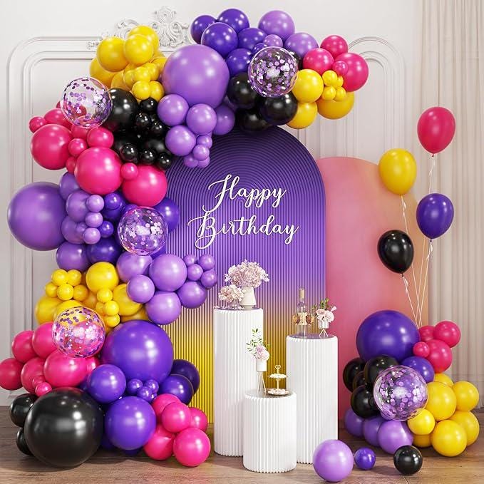 Black Purple Red Yellow Balloon Garland Arch Kit 167PCS for Birthday Baby Shower Party