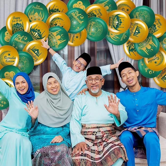 40 Pcs Ramadan Mubarak Balloons Green Gold Eid Latex Party Decor for Home