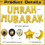 44 Pcs Umrah Mubarak Balloons Black Gold Moon Star Ramadan Eid Party Decor